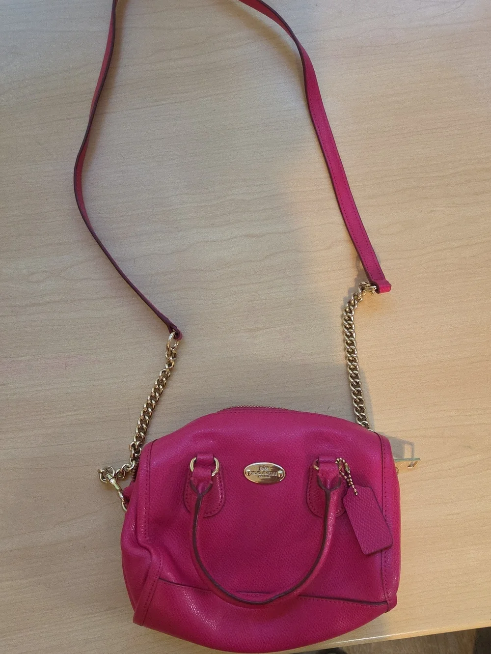 Coach Fuchsia Leather Crossbody Bag with Gold Hardware